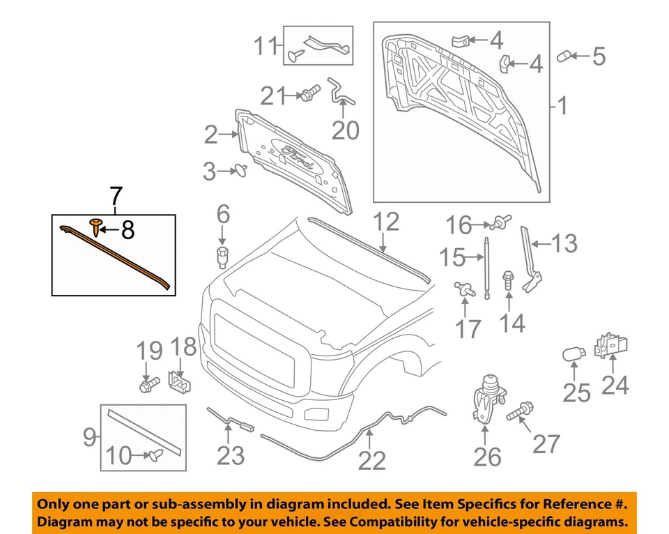 Componentes do capô Ford OEM 11-16 F-250 Super Duty - vedação para capô BC3Z16A238F - Imagem 1 de 2