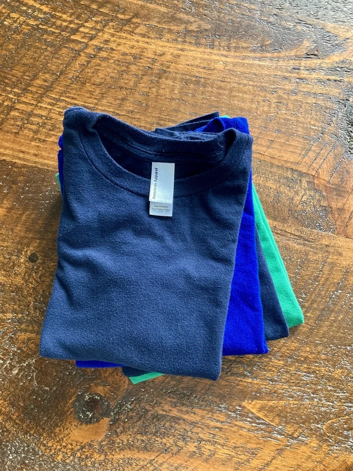 American Apparel Size 6 Kids Crewneck Fine Jersey Short-Sleeve Blue T-Shirt Lot - Image 1 of 4