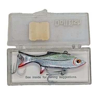 Señuelo de pesca vintage vibrador pez muñeca V21 1/4 oz. Inserto de caja Crankbait plateado Foto 1 de 2