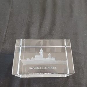 Cubo de vidrio grabado láser 3D vintage Corvette Oldenburg F263 de la Armada alemana + caja - Imagen 1 de 5