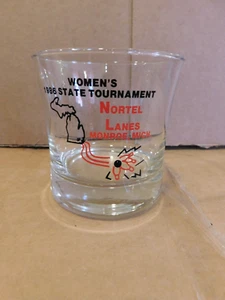 VINTAGE 1986 NORTEL BOWLING LANES MONROE MICH. TOURNAMENT GLASS NOW DEFUNCT - Picture 1 of 5