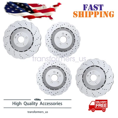 NEW For RS7 14-16 Set of Front & Rear Vented Drilled Dimpled Disc Brake Rotors - Image 1 of 4