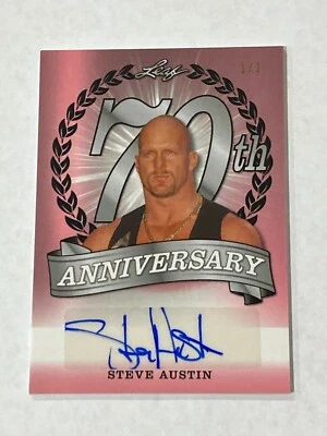 Stone Cold Steve Austin 2018 Leaf 70th Anniversary Autograph Card True 1/1 WWE - Image 1 of 2