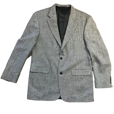 Мужской шерстяной блейзер Lands' End в елочку 42 л с вырезом на лацкане черный, белый деловой - Изображение 1 из 4