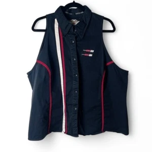 Harley Davidson - Women's Vintage Cotton Racing Vest Button Down Black - Sz. 3W - Picture 1 of 6