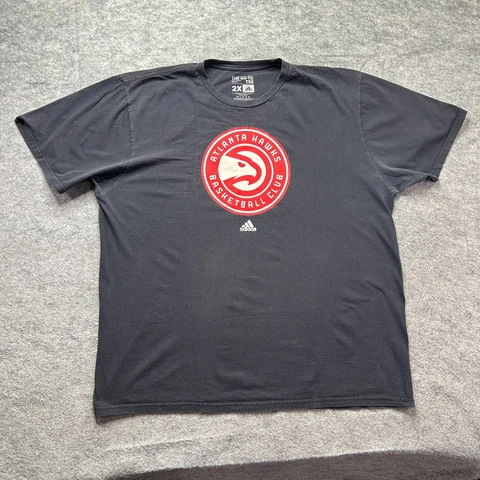 Atlanta Hawks T-Shirt Men 2XL XXL Adidas Black Red Club Logo 2015 GO-TO Tee Crew Cover