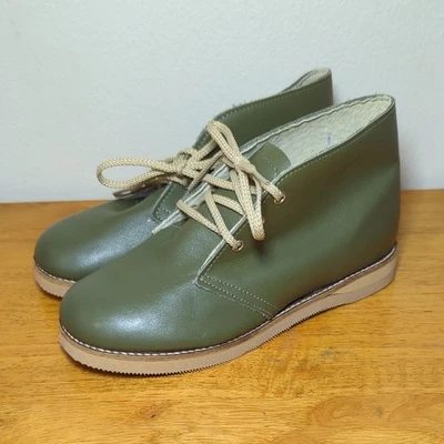 Mon Petit 牛津鞋橄榄绿色皮革鞋面系带短靴女孩 13 码 — 第 1/4 张图片