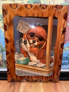 VTG Gig (Margaret Keane) Pity Puppy Big Eyes Sad Dog Wood Print Gia Shrimp 11X15 - Bild 1 von 17