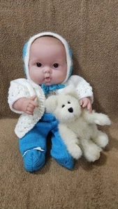 BERENGUER 14" Baby Doll in 4pc Vtg Outfit, Open Mouth, Brown Eyes, All Vinyl Exc - Picture 1 of 7