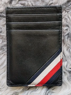 TOMMY HILFIGER Schwarz Leder Mini Geldbörse Kreditkartenetui ⭐7 Fächer⭐ - Bild 1 von 4