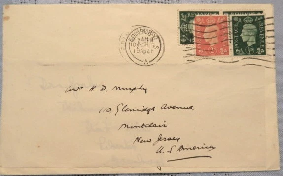"TWICE-USED" 1941 COVER SCOTLAND TO NEW JERSEY! - Image 1 of 1