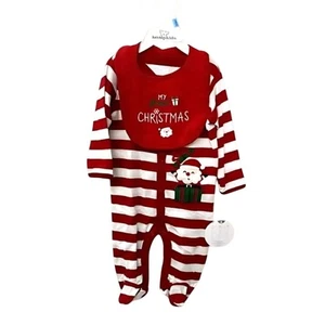 Koala Kids My First Christmas Stripe One-Piece with Bib Red White 3-6 Months NWT - Picture 1 of 7