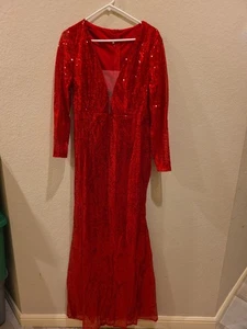 Rot glänzend Größe 2X Abend Langarm Kleid - Bild 1 von 10