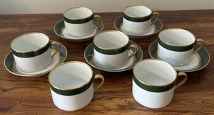Fitz & Floyd RENAISSANCE BLACK ON WHITE 12 Piece Cup Saucer Set 7 CUPS 5 SAUCERS - Picture 1 of 12