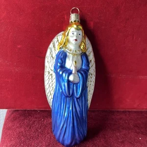 Blonde Angel In Blue Gown With Candle German Blown Glass Ornament Whitehurst EUC - Picture 1 of 5