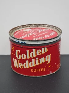 Vintage Golden Wedding Coffee Tin, Red, 1 lb. Key-Wind, w/lid. Empty. KC, Mo. - Picture 1 of 11
