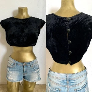 VINTAGE 1950’s Black VELVET Crop TOP Medium - Picture 1 of 14