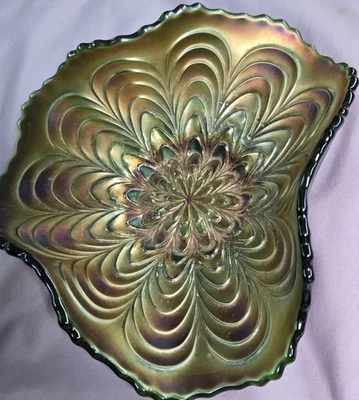 Fenton Tri Corner Peacock Tail Trinket Dish - Image 1 of 4