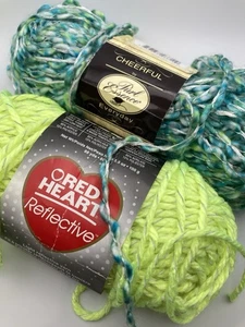 Shiny Acrylic & Polyester Yarn Partial Skeins Neon Yellow & Cheerful Turquoise - Picture 1 of 3