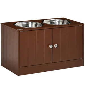 Dog Feeding Station Elevated Dog Bowls W/ Stand, Storage, 2 Bowls, Brown - Picture 1 of 11
