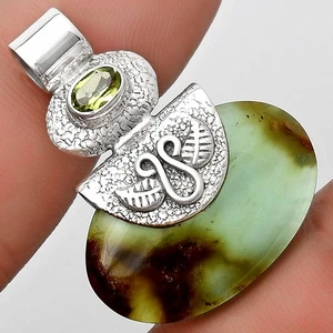 Natural Boulder Chrysoprase & Peridot 925 Sterling Silver Pendant Jewelry P-1545 - Picture 1 of 5