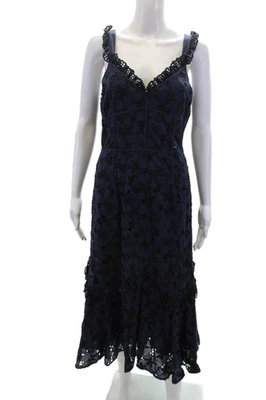 Vestido para mujer Rebecca Taylor sin mangas cuello en V bordado floral azul marino talla 12 Foto 1 de 4