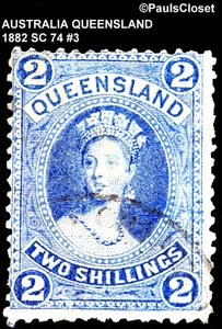 QUEENSLAND 1882 SC 74 QUEEN VICTORIA ULTRAMARINE 2/ USED NO GUM WM 68 SW F/VF #3 - Picture 1 of 2