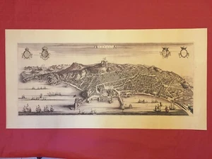 STOPENDAAL / MORTIER GRANDE VEDUTA DI NAPOLI STAMPA RIPRODUZIONE ACQUAFORTE 1704 - Imagen 1 de 2