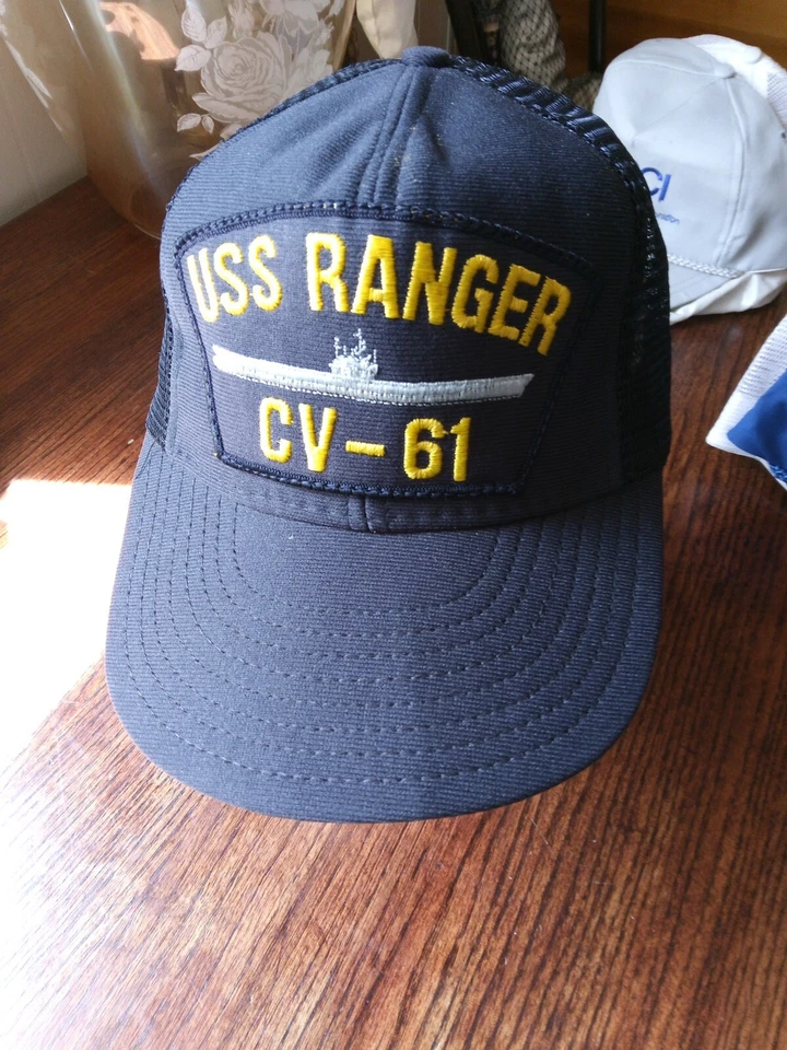 USS RANGER CV-61 SOMBRERO BARCO MARINA GORRA OFICIAL MILITAR DE EE. UU. HECHO EN EE. UU. Snapback Foto 1 de 4