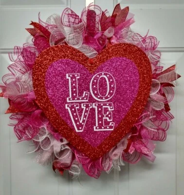 Valentine's Day Wreath Love with twinkle Lights 14 Inch handmade  - Image 1 of 4