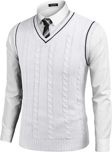 COOFANDY Men's Sweater Vest V Neck Slim Fit Casual Sleeveless Twisted Knitted Pu - Picture 1 of 23