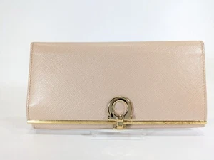 Salvatore Ferragamo wallet purse pink beige leather Gancini - Picture 1 of 24