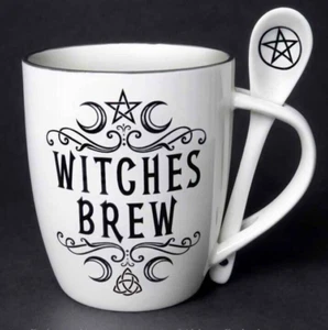 Witches Brew Mug and Spoon Set, Pentagram, Fantasy Gothic Magic, Alchemy England - Picture 1 of 5