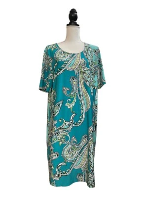 Vestido recto Chico's para mujer talla 3 verde azulado estampado cachemir cuello redondo manga corta Foto 1 de 3