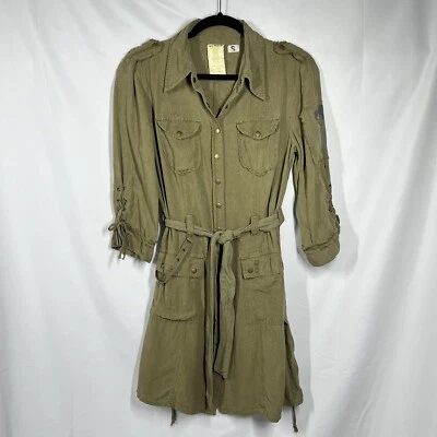 Vestido militar Da-Nang excedente 100 % seda verde oliva logotipo camisa a presión tachuelas Foto 1 de 4