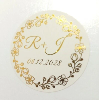Pink Rose Gold Foil Personalized Wedding Engagement Party Favor Label Stickers - image 1 of 4