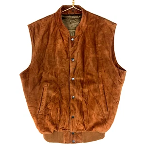 Vintage Roots Leather Vest Brown XL Snap Button Made In Canada 90s - Picture 1 of 7