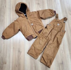 Carhartt Boys Sz 2T Hooded Jacket & Bib Overalls, 2 Pieces, Adjustable Bibs
