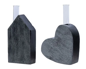 Vase Herz Haus Reagenzglas H13cm Mangoholz Schwarz Glas Tischdeko Liebe Deko - Bild 1 von 13
