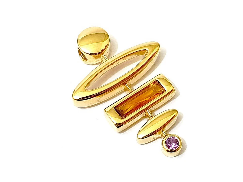 Pierre Lang Anhänger Gelbgold Rhodiniert mit Schmucksteine um 1980 - Bild 1 von 4