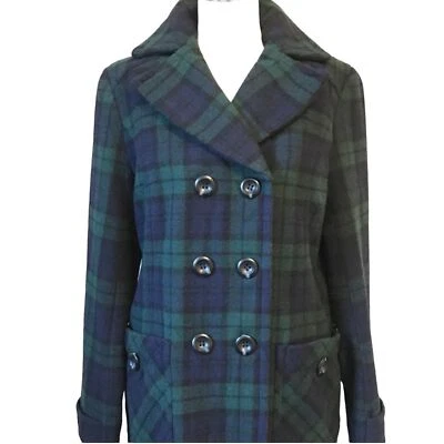 Chaquetón a cuadros tartán de lana St. John's Bay en azul marino y verde. Talla pequeña. Foto 1 de 4