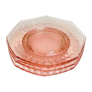 (4) Jeanette Diamond Design Pink Depression Glass Octagon 8 Sided 6" Plates - Picture 1 of 2
