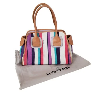 Hogan Canvas & Leather Striped Handbag Purse  - Image 1 of 4