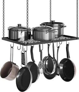 HANGING POT RACK PANS METAL OVAL COOKWARE KITCHEN HANGER DECOR - Picture 1 of 8