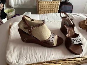 StacatoUK 6 Tan/Brown Wedge Heel sandals with side buckle and punch hole detail. - Picture 1 of 4