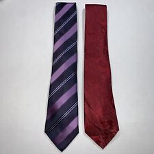2-Pack Q Brand Silk Neck Ties, Paisley and Striped Pattern, Red/Purple/Black