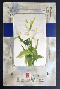 Beste Osterwünsche geprägte Lilien Postkarte um 1910 Blumen Winsch Rückseite antik - Bild 1 von 2