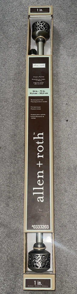 2-Allen + Roth 36" to 72" brushed pewter Single Curtain Drapery Rods Sets - Изображение 1 из 1