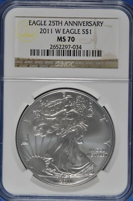 2011 W Burnished 1 OZ Silver American Eagle NGC MS 70 25th Anniversary - Image 1 of 2