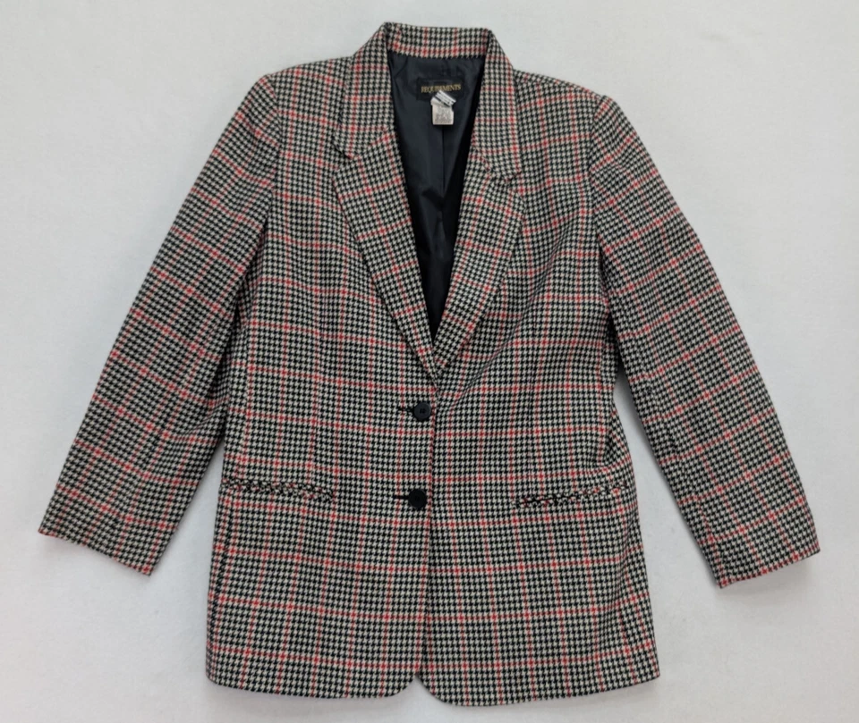 Requirements Vintage Women's Blazer Jacket Size 12 Black Red Plaid Houndstooth - Image 1 of 4